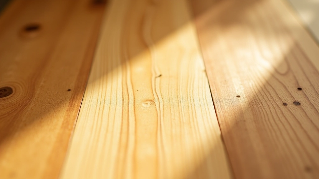 Close-up of natural oak wood grain texture, warm honey tones, sunlight highlighting natural variations