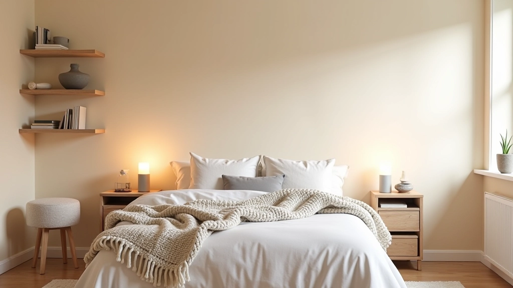 Warm bedroom with textiles and wood