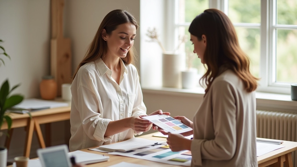Design consultation showing fabric swatches and mood boards for interior planning